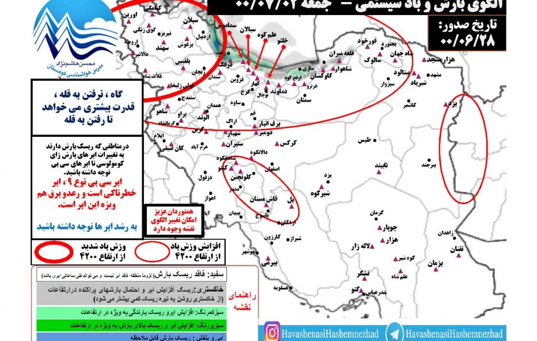 الگوی ترکیبی ۲۴ ساعتی بارش و باد ارتفاع ۴۲۰۰