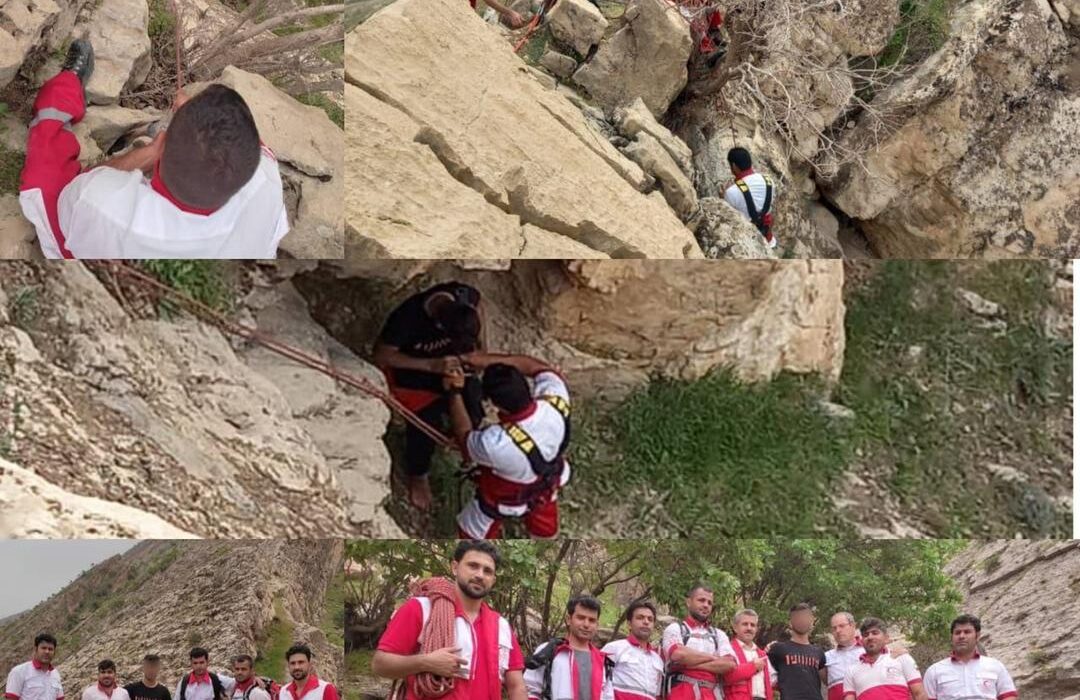 نجات جوان گیر افتاده در ارتفاعات تنگه بهرام چوبین شهرستان دره شهر